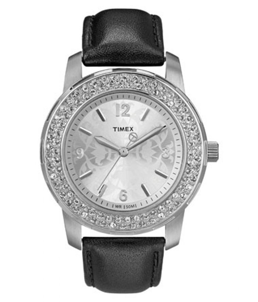 Crystals Black Leather Strap