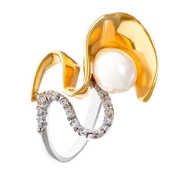 Δαχτυλίδι σε Δίχρωμο Χρυσό με Μαργαριτάρι και Swarovski