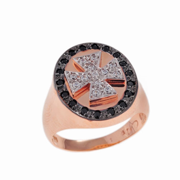 Δαχτυλίδι Σεβαλιέ Σταυρός σε Ροζ Χρυσό με Ζιργκόν