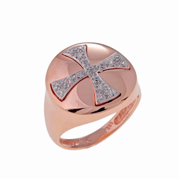 Δαχτυλίδι Σταυρός σε Ροζ Χρυσό με Ζιργκόν