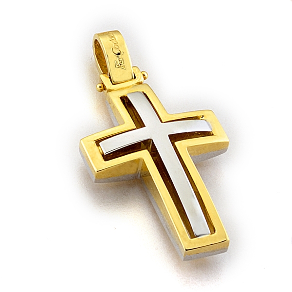 Δίχρωμος Χρυσός Βαπτιστικός Σταυρός Διπλής Όψης