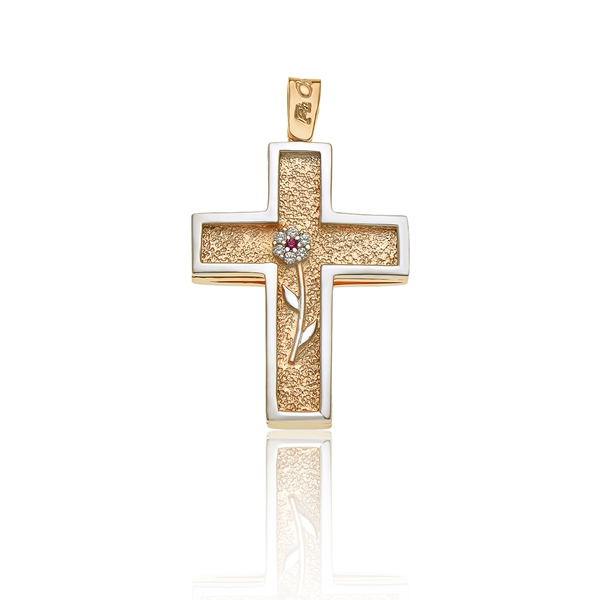 Δίχρωμος Χρυσός Βαπτιστικός Σταυρός με Ζιργκόν