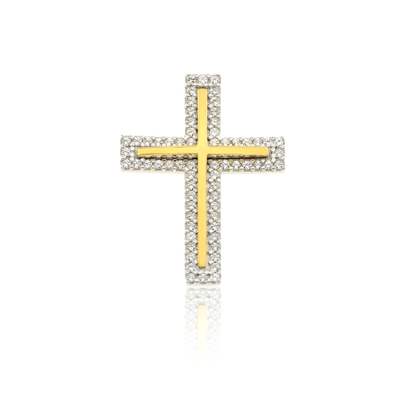 Δίχρωμος Χρυσός Βαπτιστικός Σταυρός με Ζιργκόν