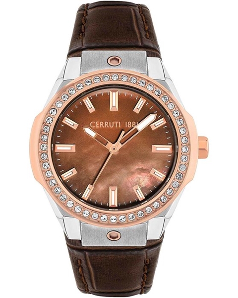 Ruscello Crystals Brown Leather Strap