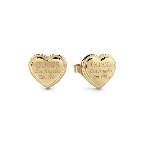 Σκουλαρίκια Καρδιές με Λογότυπο σε Επιχρυσωμένο Ορείχαλκο