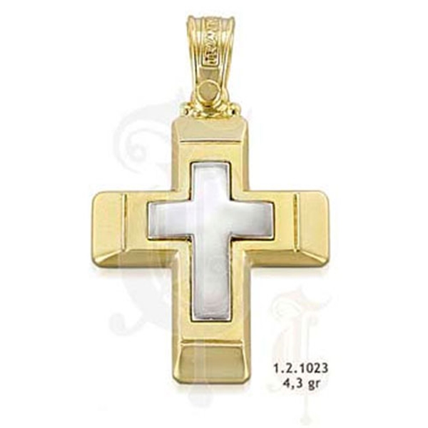 Βαπτιστικός Σταυρός σε Δίχρωμο Χρυσό