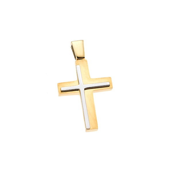 Βαπτιστικός Σταυρός σε Δίχρωμο Χρυσό Διπλής Όψεως