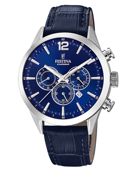Timeless Chronograph Blue Leather Strap