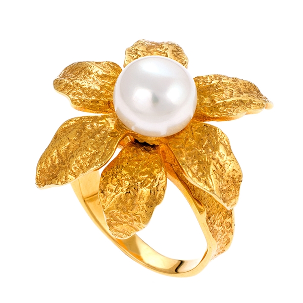 Χρυσό Δαχτυλίδι Λουλούδι με Μαργαριτάρι