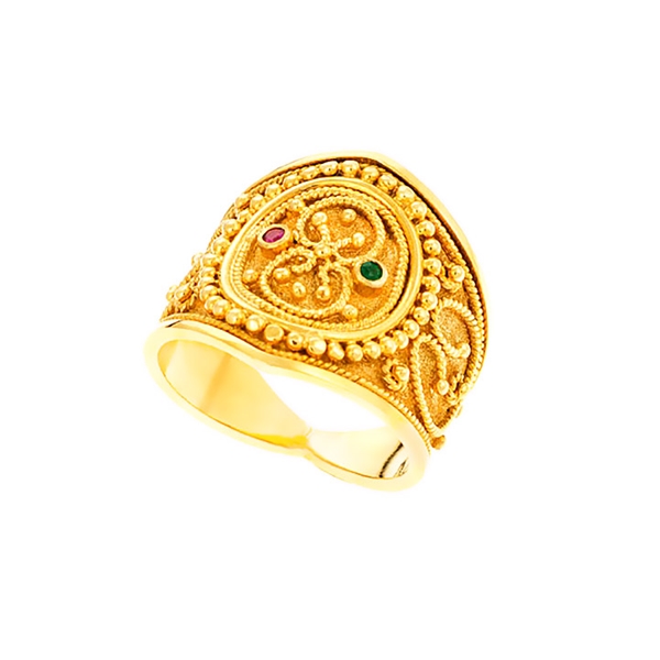 Χρυσό Δαχτυλίδι με Ρoυμπίνι και Σμαράγδι