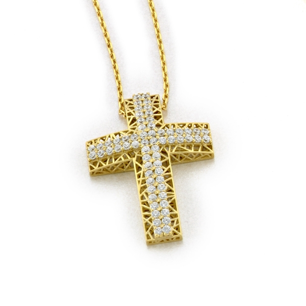 Χρυσός Βαπτιστικός Σταυρός με Ζιργκόν και Αλυσίδα