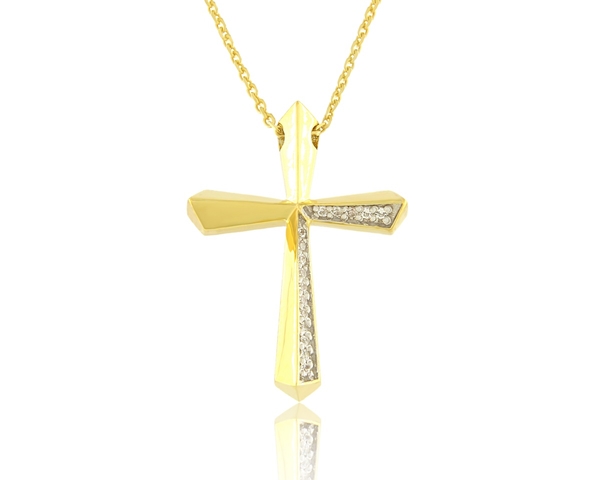Χρυσός Βαπτιστικός Σταυρός με Διαμάντια και Αλυσίδα